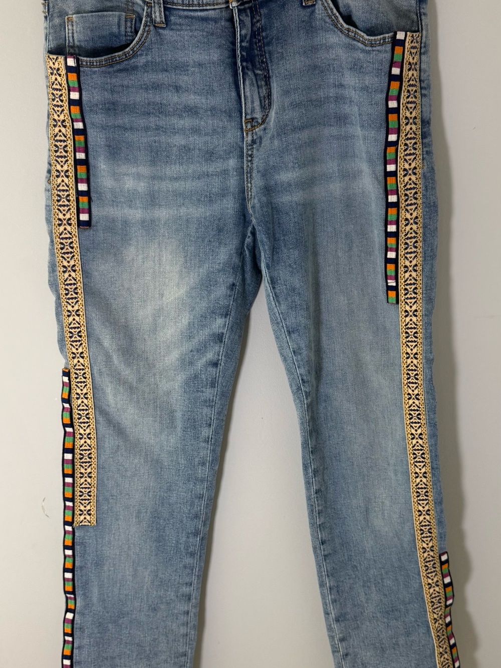 Pilcro Light Blue Skinny Jeans with Embroidered Side Trim